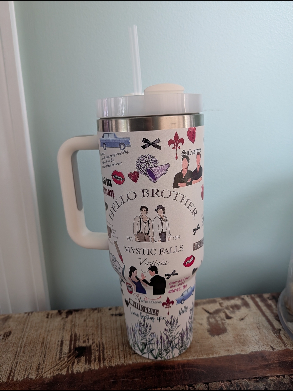 The Vampire Diary Mystic Falls 40oz Tumbler, Hello Brother, See Listing - Picture 1 of 7